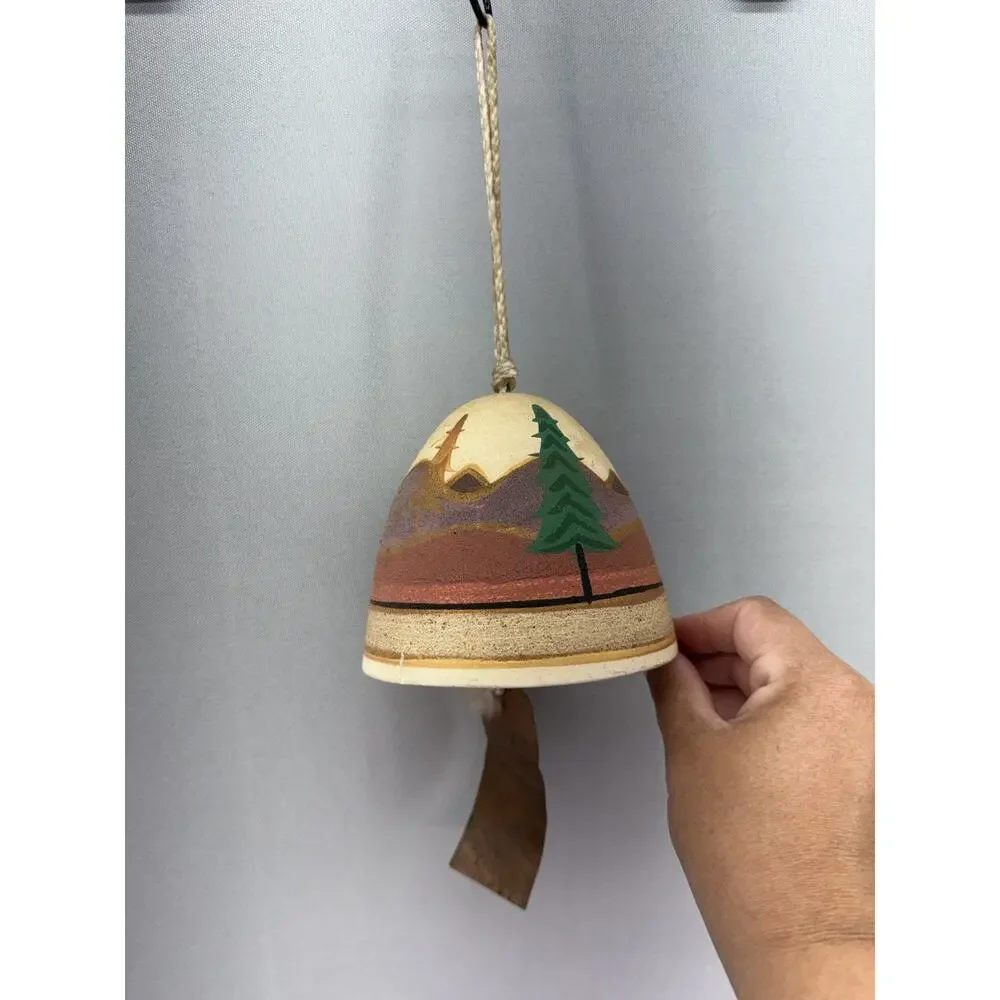 Vintage Mexican Pottery Wind Chime Hand Painted Southwestern Bisque Clay Bell